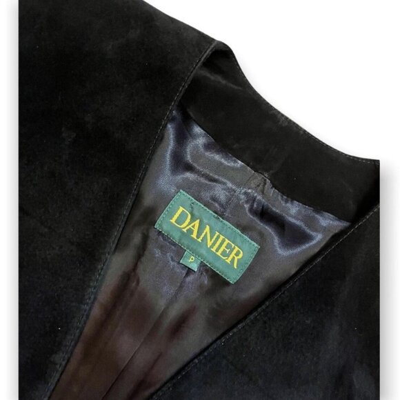 Danier Vintage 90s SUEDE LEATHER Black 2-pc Pants & Cropped Jacket XS - Picture 6 of 8